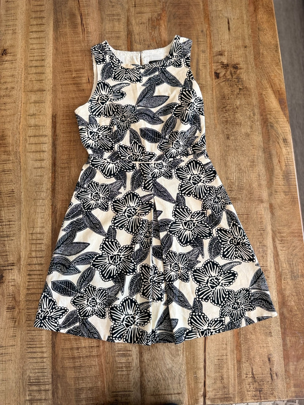 J.Crew Dress Women's 4 Black Cream Floral Cotton Fit Flare Sleeveless Cutout